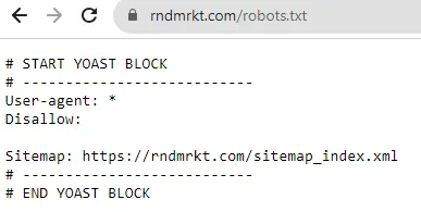 An example of a robots.txt file on our website, RnD Marketing