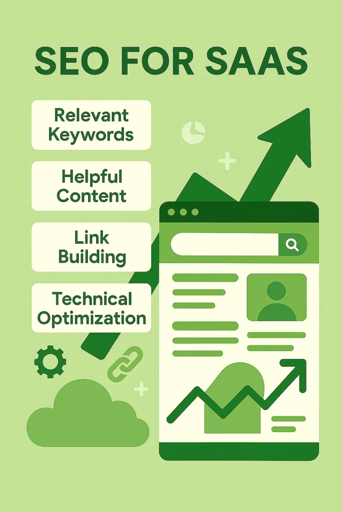 SEO for SaaS illustration showing data optimization and digital tools