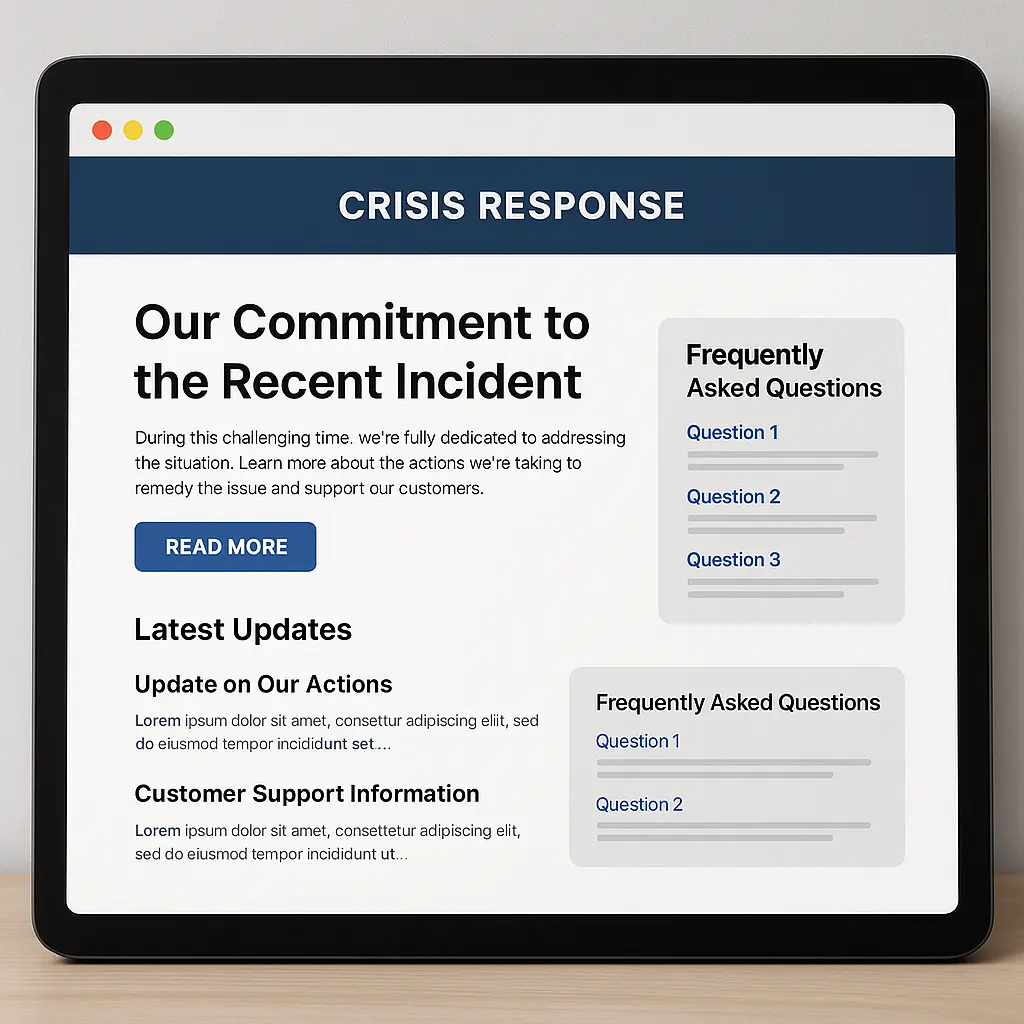 Crisis response landing page mockup