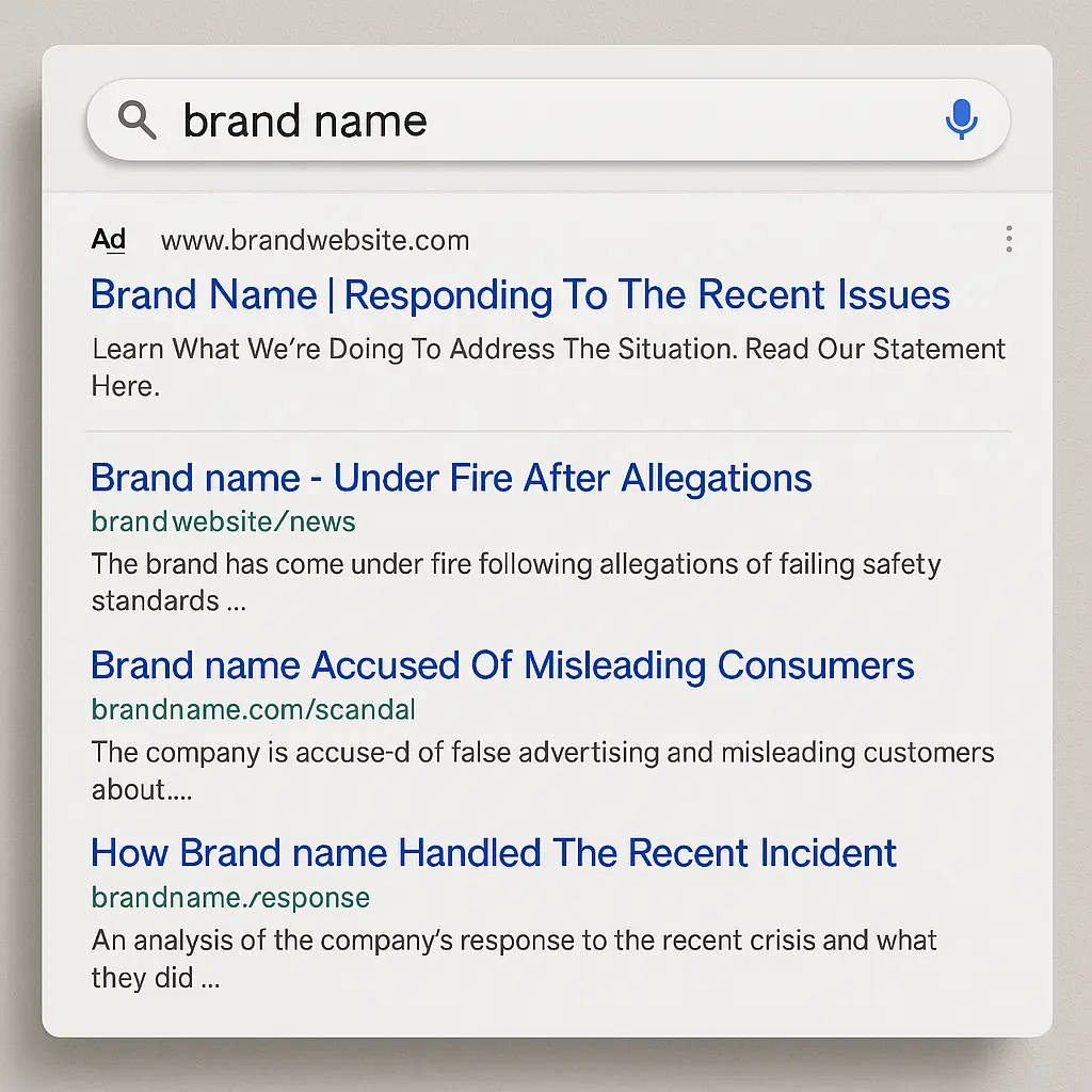 Search results during a brand crisis