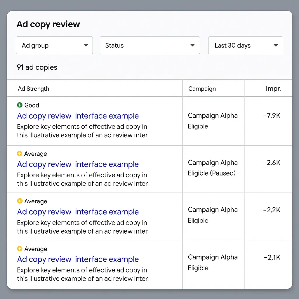 Google Ads Ad Copy Review Interface