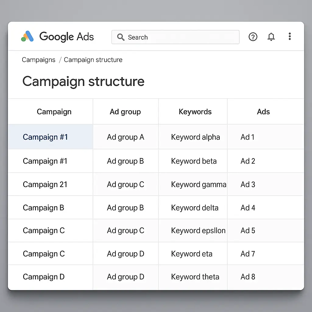 Google Ads Campaign Structure Dashboard