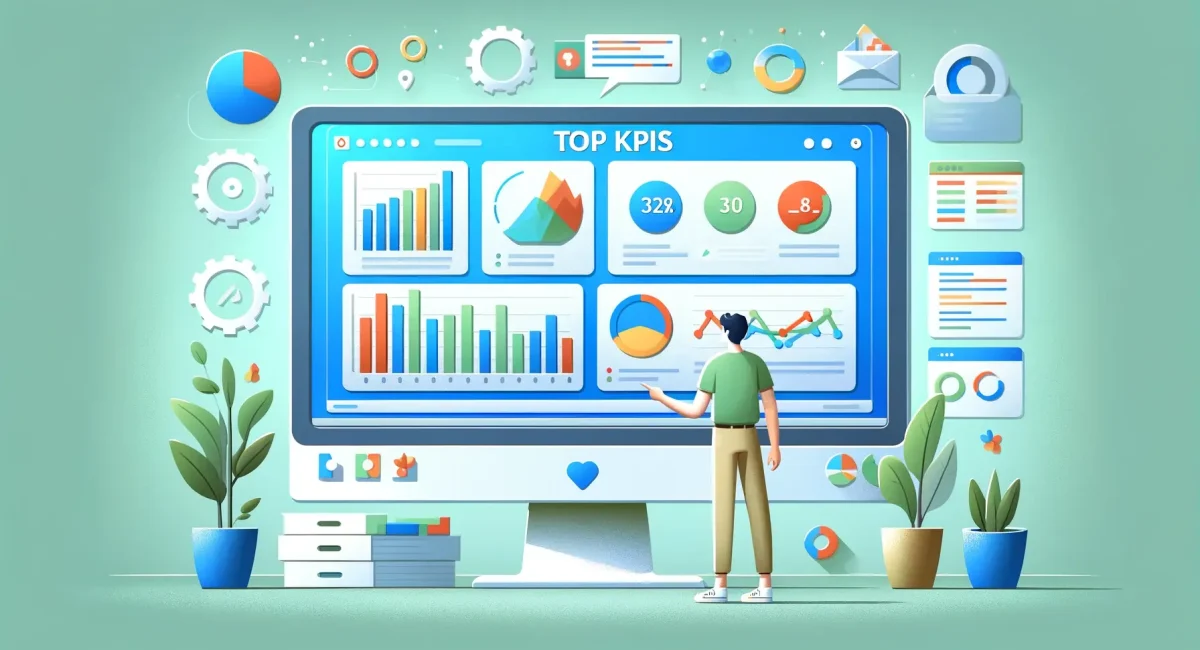 A man standing infront of a screen with KPIs