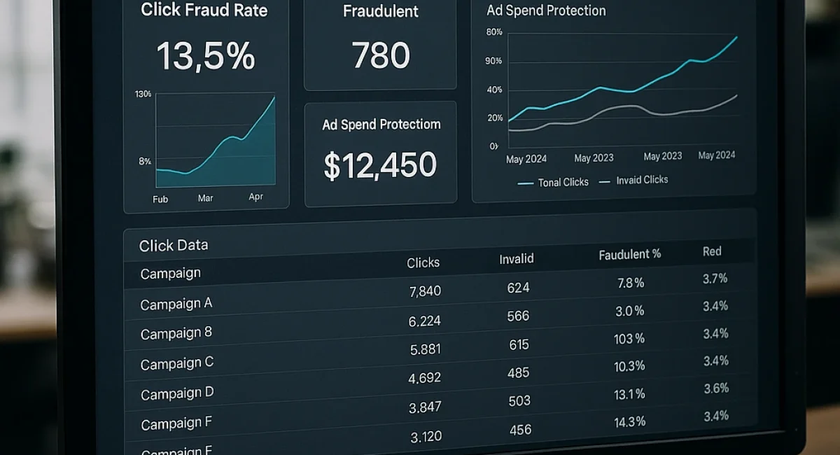 Dashboard interface of a click fraud detection